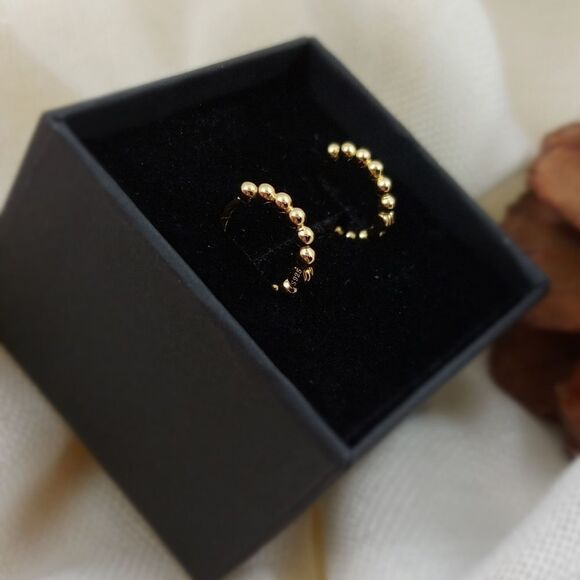 925 Sterling Silver Gold Huggies Earrings - Picture 4 of 8